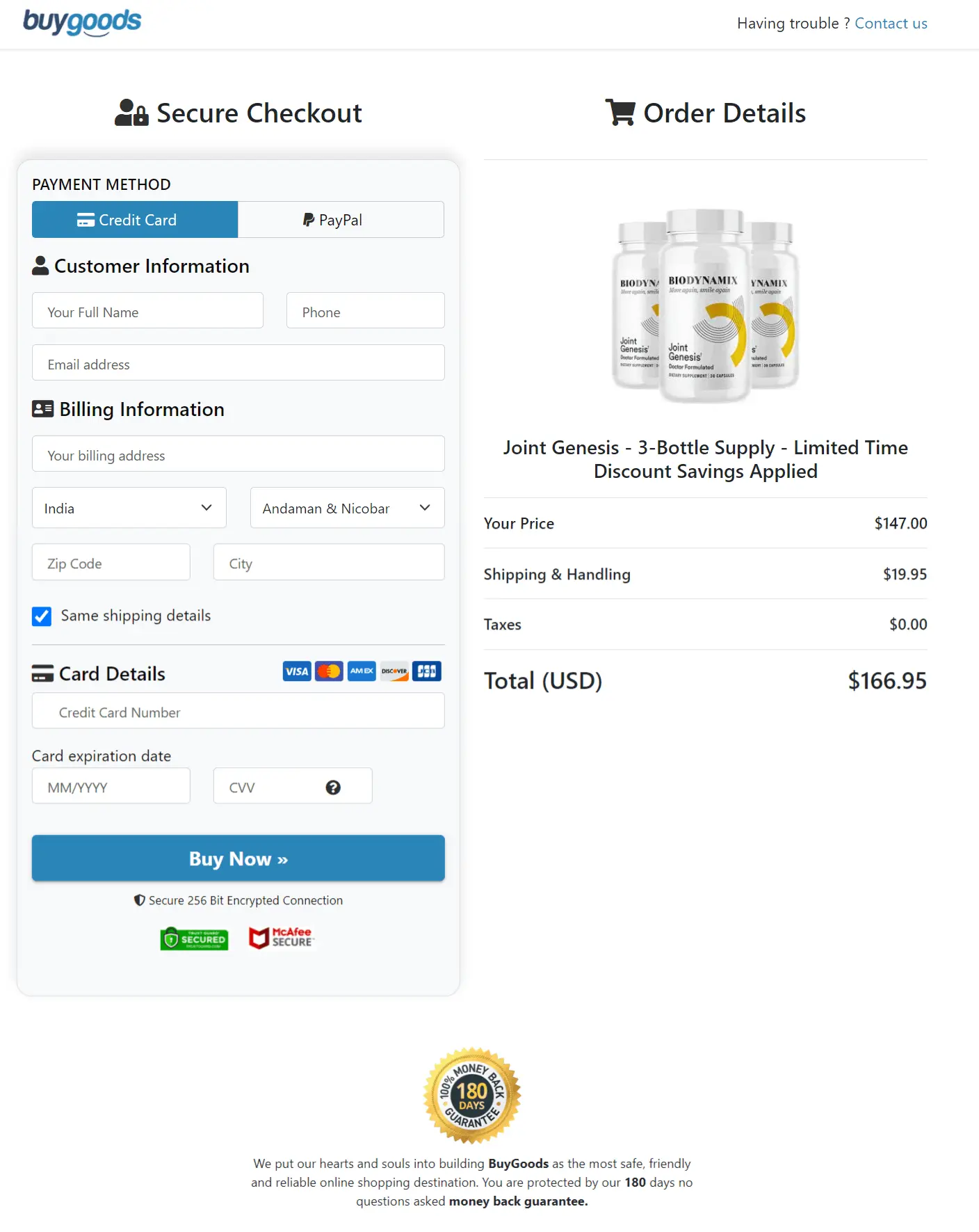 Joint Genesis -checkout-page